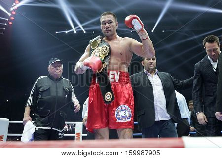 Sofia Bulgaria - December 3 2016: Boxer Kubrat Pulev reacts after winning against Samuel Peter at WBA International Heavyweigh Championship in Arena Armeec.