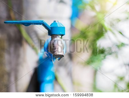 Water drop from water tap in garden