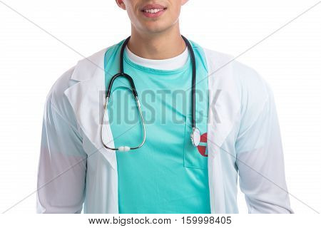 Young doctor with stethoscope heart medical isolated
