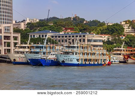 Gulangyu, China - September 14, 2013: Boats And City Skyline On Gulangyu Island