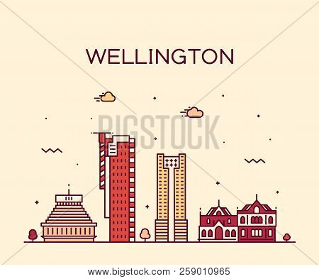 Wellington City Skyline New Zealand Vector Linear