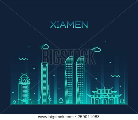 Xiamen Skyline China Vector Linear Style City