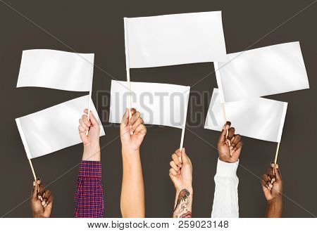 Hands waving white empty flags