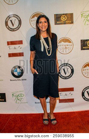 Christine Devine arrives at the The Art Of Social Media EMMY Gifting Lounge at the Waldorf Astoria Hotel, Beverly Hills, CA on Sept. 15, 2018.