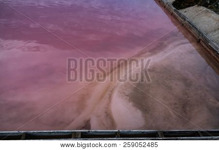 Pink Salt Pool In Saltmine, Corner View, Background Texture