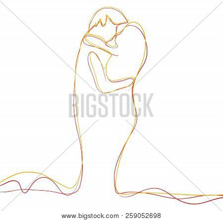Love Line Art Vector Isolated. Drawn Loving Couple In Technique Of Lines Without Interruption. Sketc