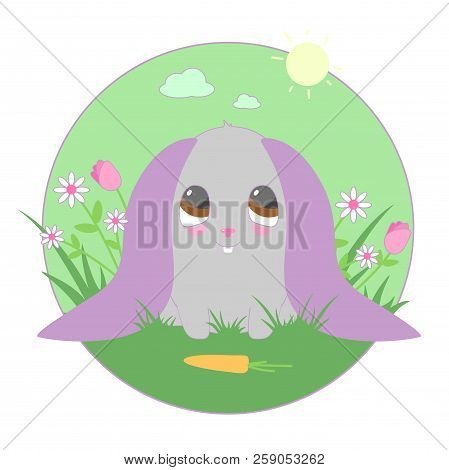 Cute Nice Cheerful Pink Bunny With Carrots Under The Sun