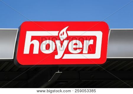 Rade, Germany - July 22, 2018: Hoyer Logo On A Gas Station. Hoyer Is A Global Market Leader For Tran
