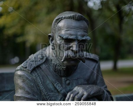 The Monument Of Jozef Pilsudski Located In Sulejowek In Poland, Designed And Made By Karol Badyna. 
