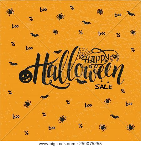 Vector Illustration For Halloween. Happy Halloween Text Banner. Poster For Halloween On Color Backgr