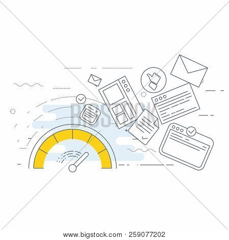 Site Performance Optimization Icon - Spedometer And Flying Windows