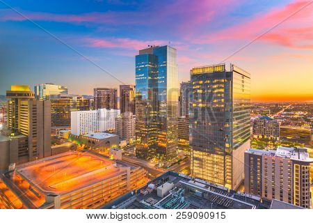 Phoenix, Arizona, USA cityscape in downtown at sunset.