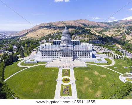 Aerial View Of Utah State Capitol In Salt Lake City, Utah, Usa.