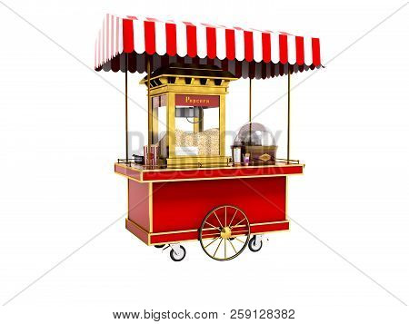 Modern Red Popcorn Machine 3d Rendering On White Background No Shadow
