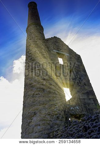 An Old Cornish Tin Mine Near Tredinnick With Visible Sun Rays - Tredinnick, Cornwall, United Kingdom