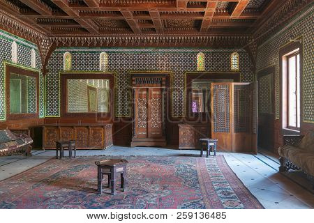 Cairo, Egypt - August 26 2018: Manial Palace Of Prince Mohammed Ali. Moroccan Hall At The Ceremonies
