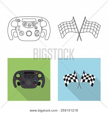 Vector Illustration Of Car And Rally Sign. Collection Of Car And Race Stock Vector Illustration.