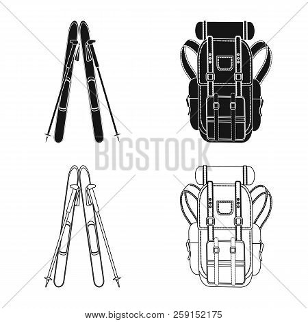 Vector Design Of Mountaineering And Peak Sign. Collection Of Mountaineering And Camp Vector Icon For