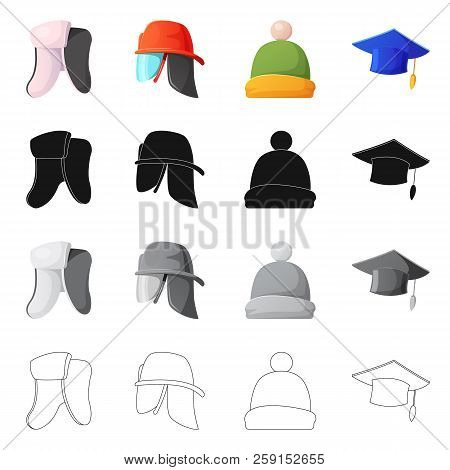 Vector Illustration Of Headgear And Cap Icon. Collection Of Headgear And Accessory Vector Icon For S