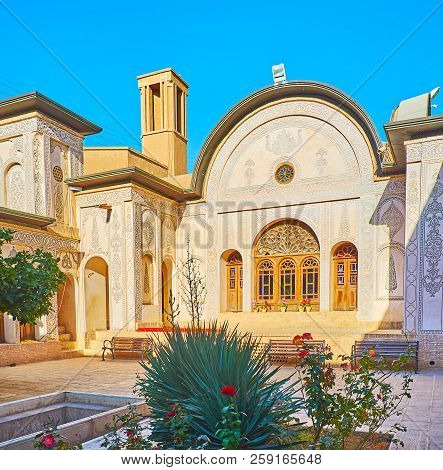 Kashan, Iran - October 22, 2017: Tabatabaei House Boasts Two Scenic Courts, Decorated With Ornamenta