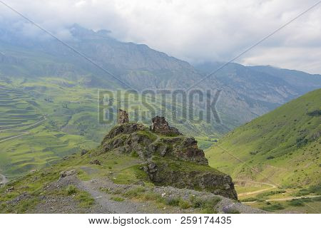 Old Fortress. Fiagdon Mountain Village In Kurtatinskoe Gorge, Republic Of North Ossetia, Russia