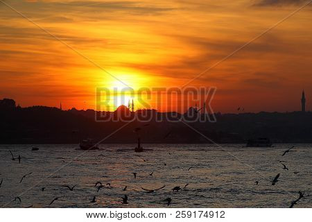 Ramadan Time With The Muslim City Istanbul Silhouette