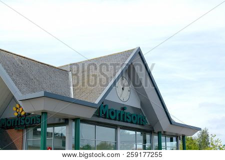 Dereham, Uk - August 4, 2018: Morrisons Supermarket Front Entrance, Station Road, Dereham, Norfolk, 