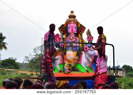Anaipatti, Tamilnadu - India - September 15 2018: Hindu Festival Celebrating The Birth Of Ganesha