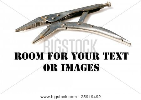 metal locking needle nose pliers isolated on white with room for your text or images