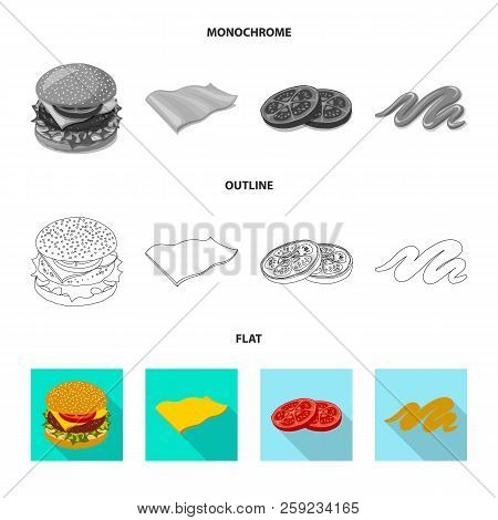 Vector Illustration Of Burger And Sandwich Sign. Set Of Burger And Slice Vector Icon For Stock.