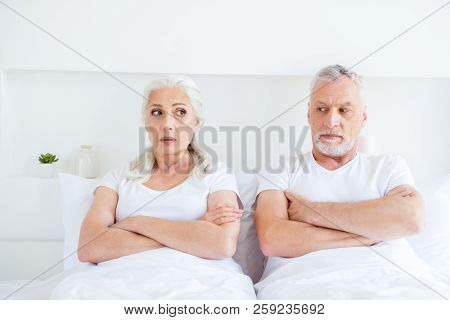 Ignore, Sex, Life Concept. Sad, Discomfort, Angry, Misunderstanding Two People With Gray Hair Lying 