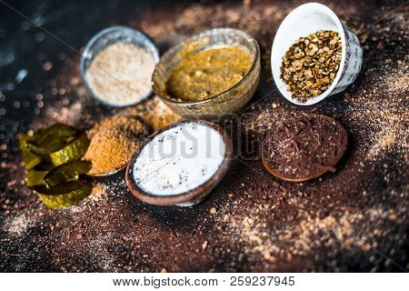 Close Up Of Mung Dal Face Pack With Aloe Vera,sandalwood,milk, And With Green Grams On Wooden Surfac