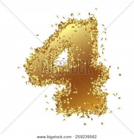 Abstract Golden Number With Starlet Border - Four - 4 - Birthday, Party, New Years Eve, Jubilee - Nu