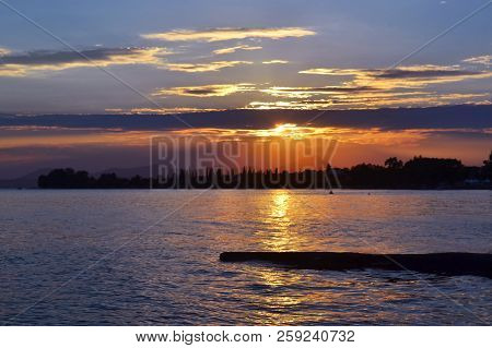 Sunset Sea Landscape Of Eretria As Seen From Dreams Island Euboea Greece