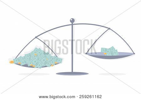 Allocation Money. Scales. Inequitable Distribution. Vector Illustration.
