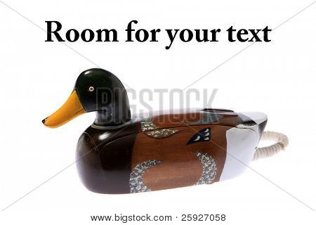 Mallard duck decoy telefono, isolata on white con spazio per il vostro testo