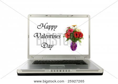 laptop genérico com belas flores e espaço para seu texto
