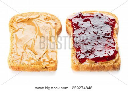 Sandwich With Peanut Butter And Jelly Isolated On White Background