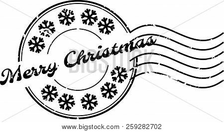 Grunge Merry Christmass Word With Sonw Flake Icon Round Rubber Seal Stamp With Watermark On White Ba
