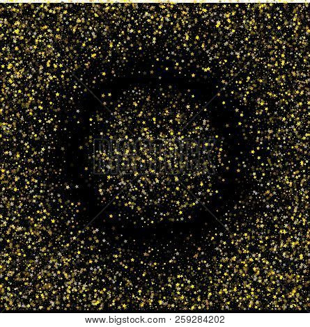 Gold Stars Confetti Christmas Festive Cool Vector Background. Bright Sparkles New Year Birthday Part