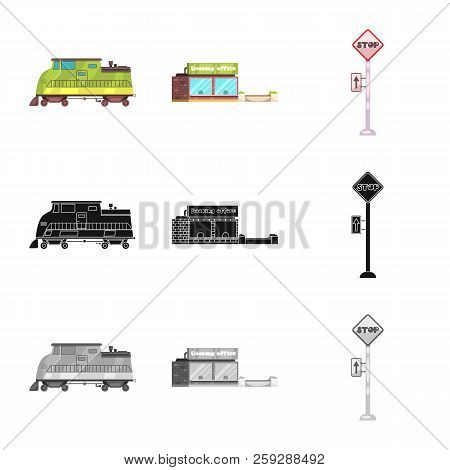 Isolated Object Of Train And Station Symbol. Collection Of Train And Ticket Vector Icon For Stock.