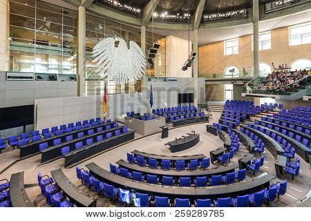 Berlin, Germany - May 27, 2017: Interior Of Plenary Hall (meeting Room) Of German Parliament (deutsc