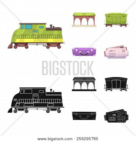 Vector Illustration Of Train And Station Logo. Collection Of Train And Ticket Stock Symbol For Web.