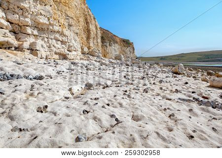 Chalk Cliffs Walk From Seaford To Cuckmere Haven Beach, East Sussex, England, Part Of Seven Sisters 
