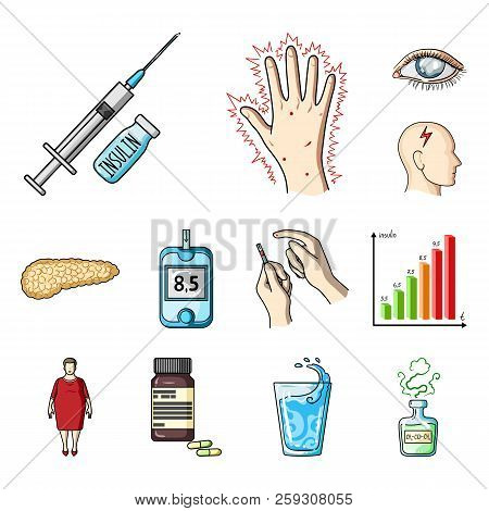 Diabetes Cartoon Icons In Set Collection For Design. Treatment Of Diabetes Vector Symbol Stock Web I