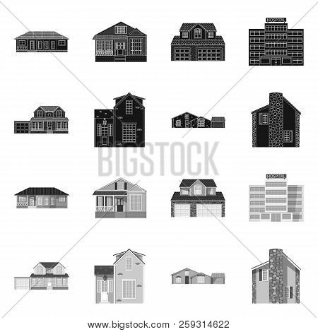 Vector Design Of Building And Front Sign. Collection Of Building And Roof Stock Vector Illustration.