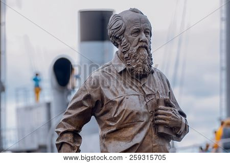 Vladivostok, Russia - August 17, 2018: The Monument To Solzhenitsyn On The Korabelnaya Embankment In