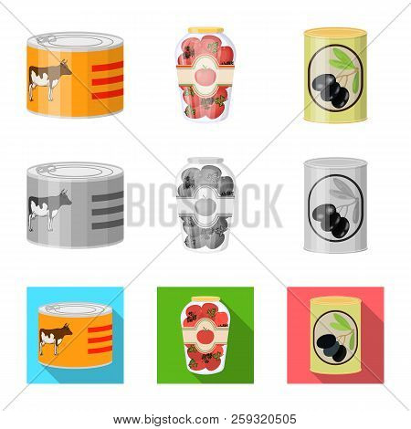 Vector Illustration Of Can And Food Symbol. Set Of Can And Package Stock Vector Illustration.