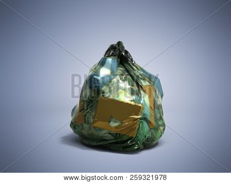 Close Up Of A Garbage Bag 3d Render On Darck Blue  Background