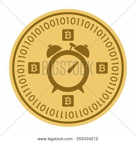 Golden Coin With Alarm Clock Sign. Money And Finance Symbol Cryptocurrency. Vector Illustration Isol